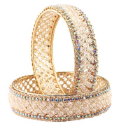 NMII Traditional Metal with White Moti Pearls & Zircon Diamond Kada Bangles Set Women & Girls | Designer Women's Kangan Chudi | Girl's Bangles Bracelet | Wedding, Party, Occasion, Everyday- Set of 2