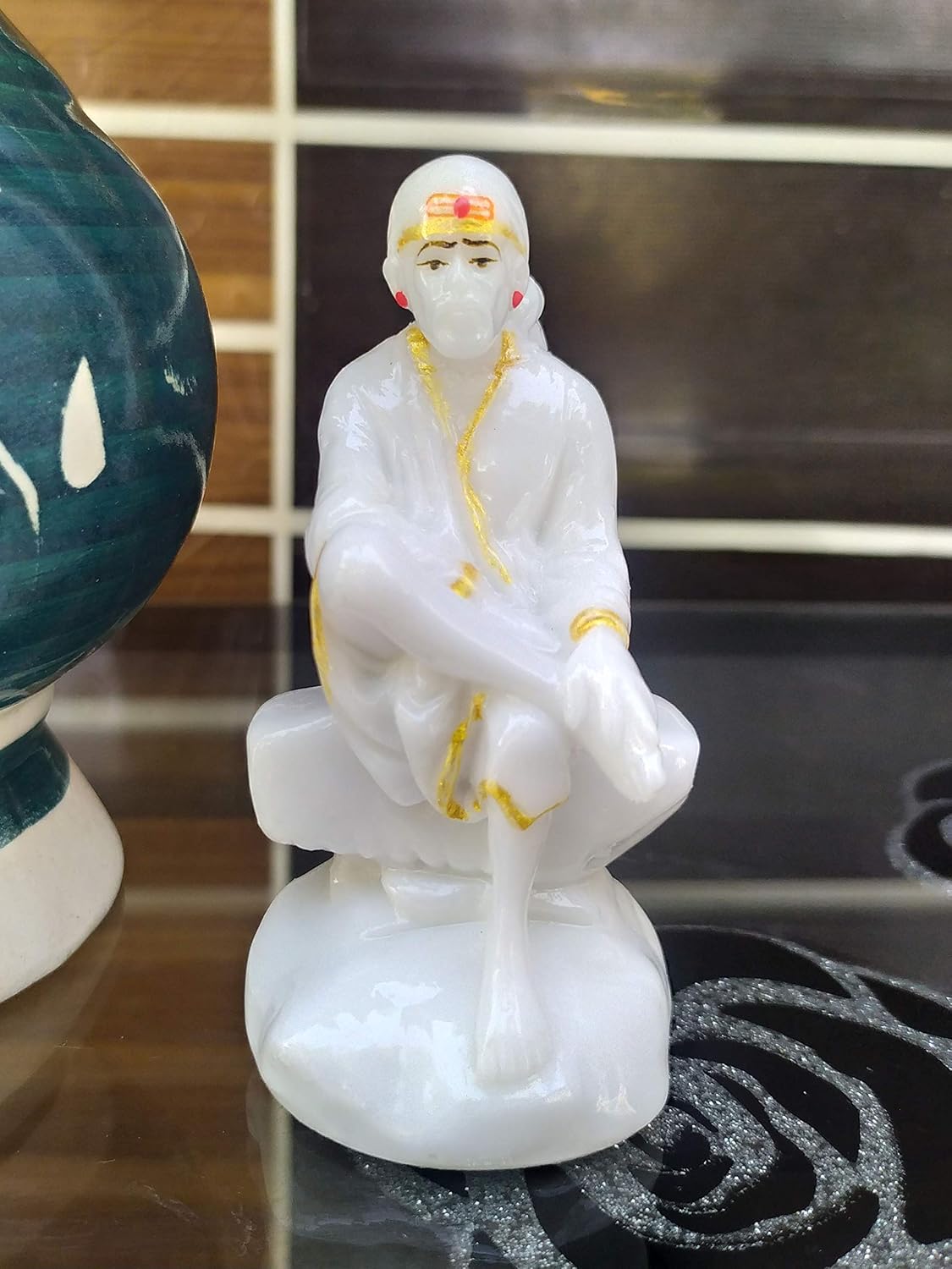 SHINDE EXPORTS Shirdi Sai Baba Marble Idol Statue murti for Pooja car Dashboard (3.5 inches)