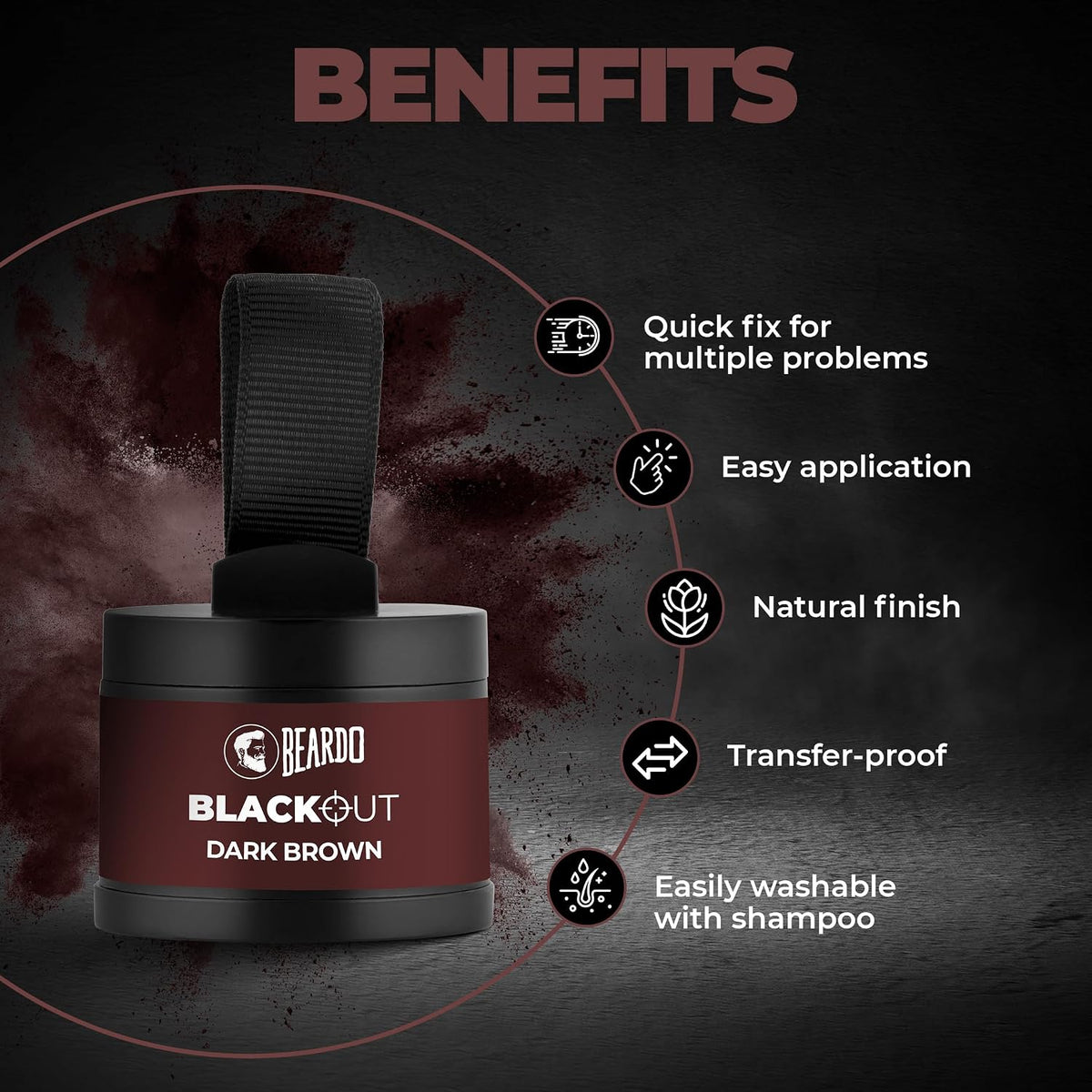 Beardo Blackout Hair Powder 4g - Brown | Root Touch Up for Grey Hair | Instantly Covers Grey Roots, Beard Patches & Bald Spots | Thick Brown Fiber Hairline Powder | Highly Pigmented, Long-Lasting & Matte Finish | Root Cover-up