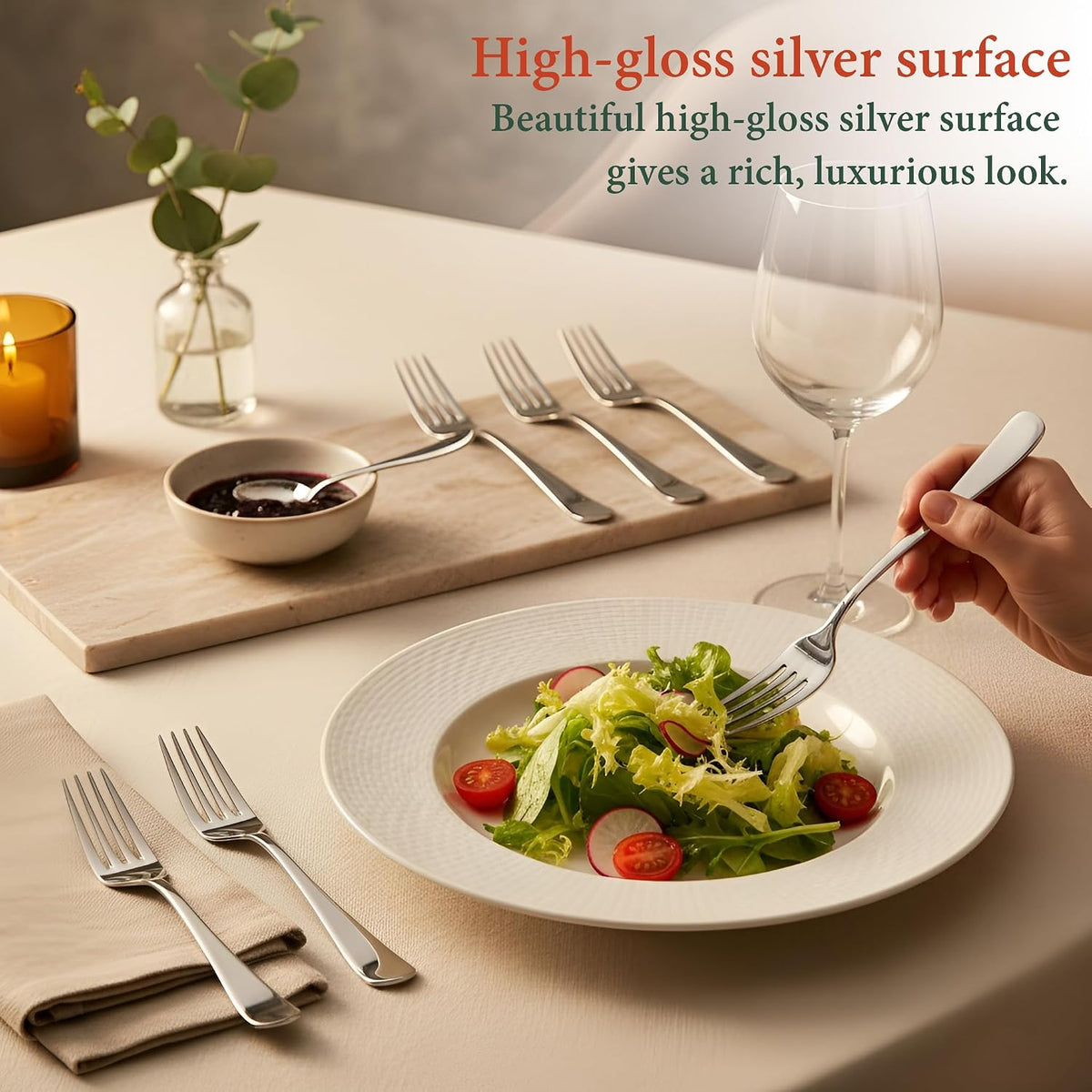Parage 12 Pieces Stainless Steel Dinner Forks Set - Fork Set for Home and Kitchen, 12-Pieces Fruit Fork for Dining Table, Shiny and Sturdy Handle Forks with Round Edge