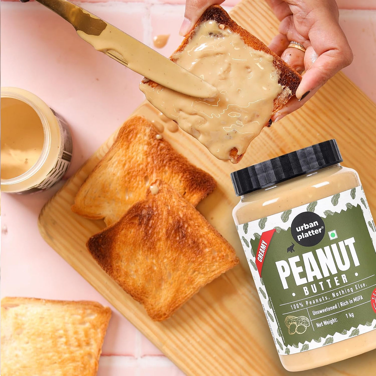 Urban Platter Creamy Peanut Butter, 1Kg (Classic Smooth | Single Ingredient | Keto-Friendly)