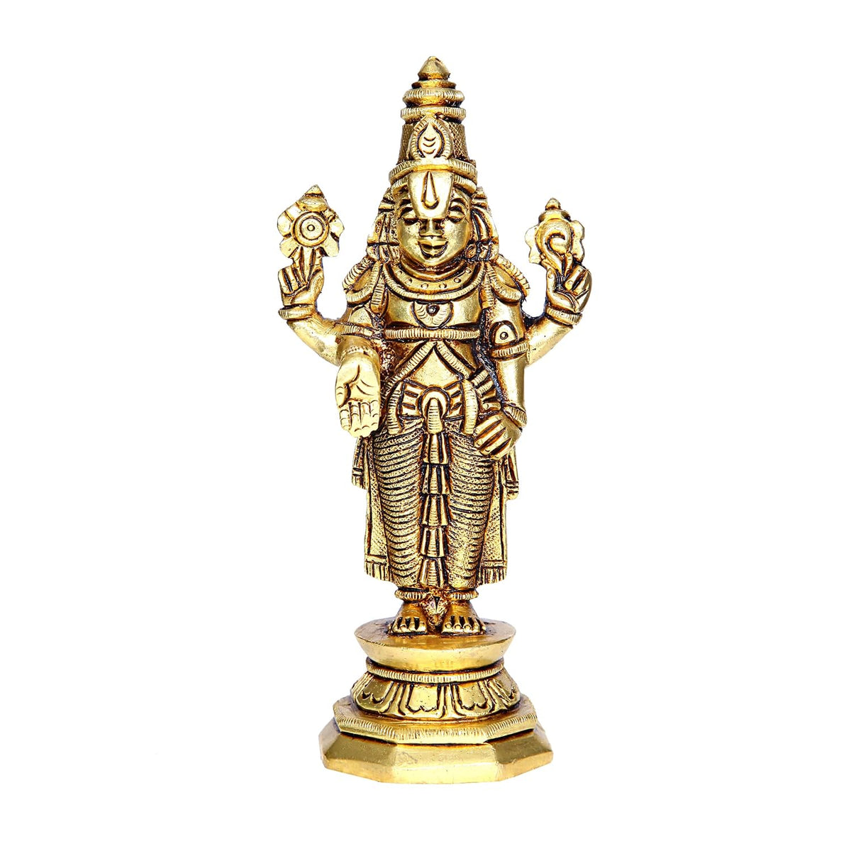 Aalayam Selveer Lord Venkateswara Idol Brass | Tirupati Balaji Perumal Statue | Venkateswara Swamy Idol 14.5cm Height Gold Colour 1 Piece