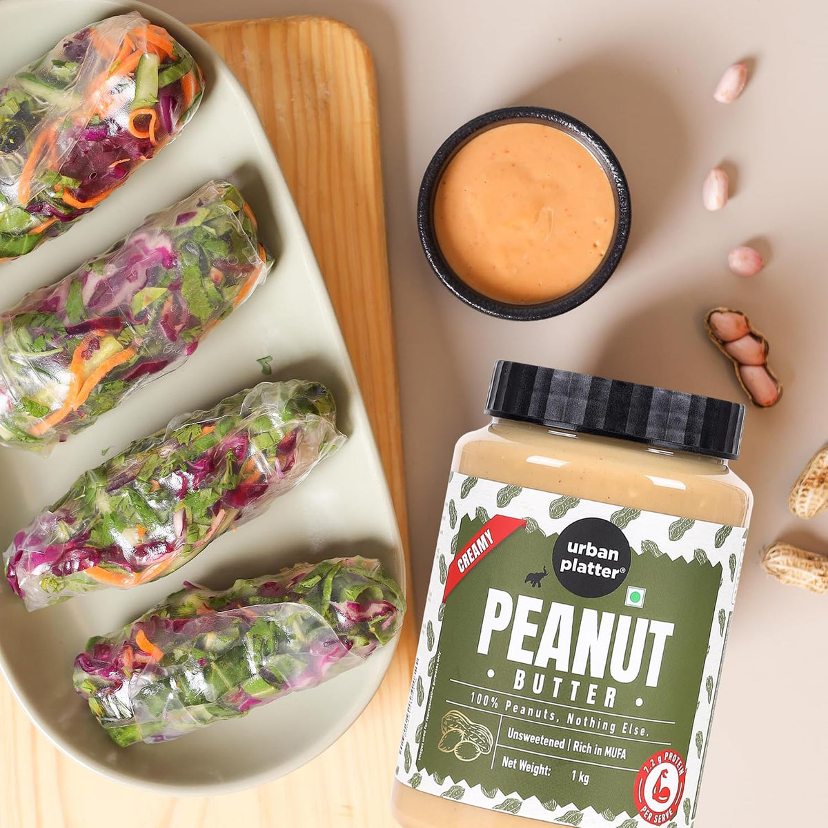 Urban Platter Creamy Peanut Butter, 1Kg (Classic Smooth | Single Ingredient | Keto-Friendly)