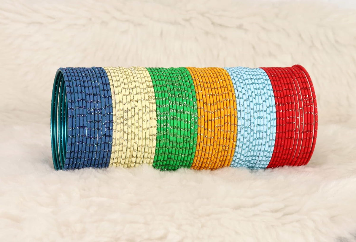 NMII Metal Colourful Bangles For Women & Girls with Glitter Zari Polka Dots | 12 Colour Bangles Combo | Simple Plain Matte Finish | Bangles For Daily use, Wedding, Party, Function- Set of 144