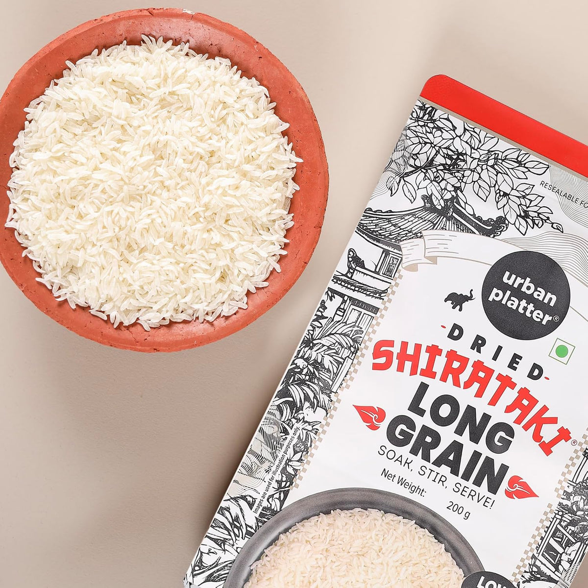 Urban Platter Dried Shirataki Rice, 200g (Konjac-Based Rice Alternative | Quick Preparation | For Fried Rice, Pulao & Rice Bowls)