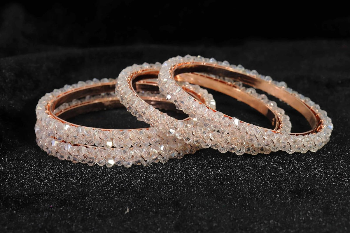 NMII Traditional Pearls Alloy Metal Bangles For Women and Girls | Stylish Women's Bangles Bracelet | White Moti Bangles Set | Trendy Bangles For Wedding, Party, Function, Daily- Set of 4