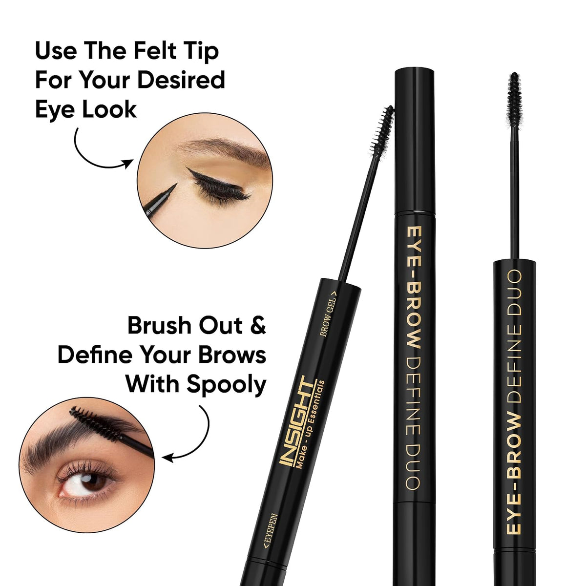 INSIGHT Eyebrow Define Duo (2 in 1)|Water-Resistant Formula | Semi-Matte Finish | Long-lasting | Smudgeproof|Precise Applicator| Tinted Gel|Grey-2.5g