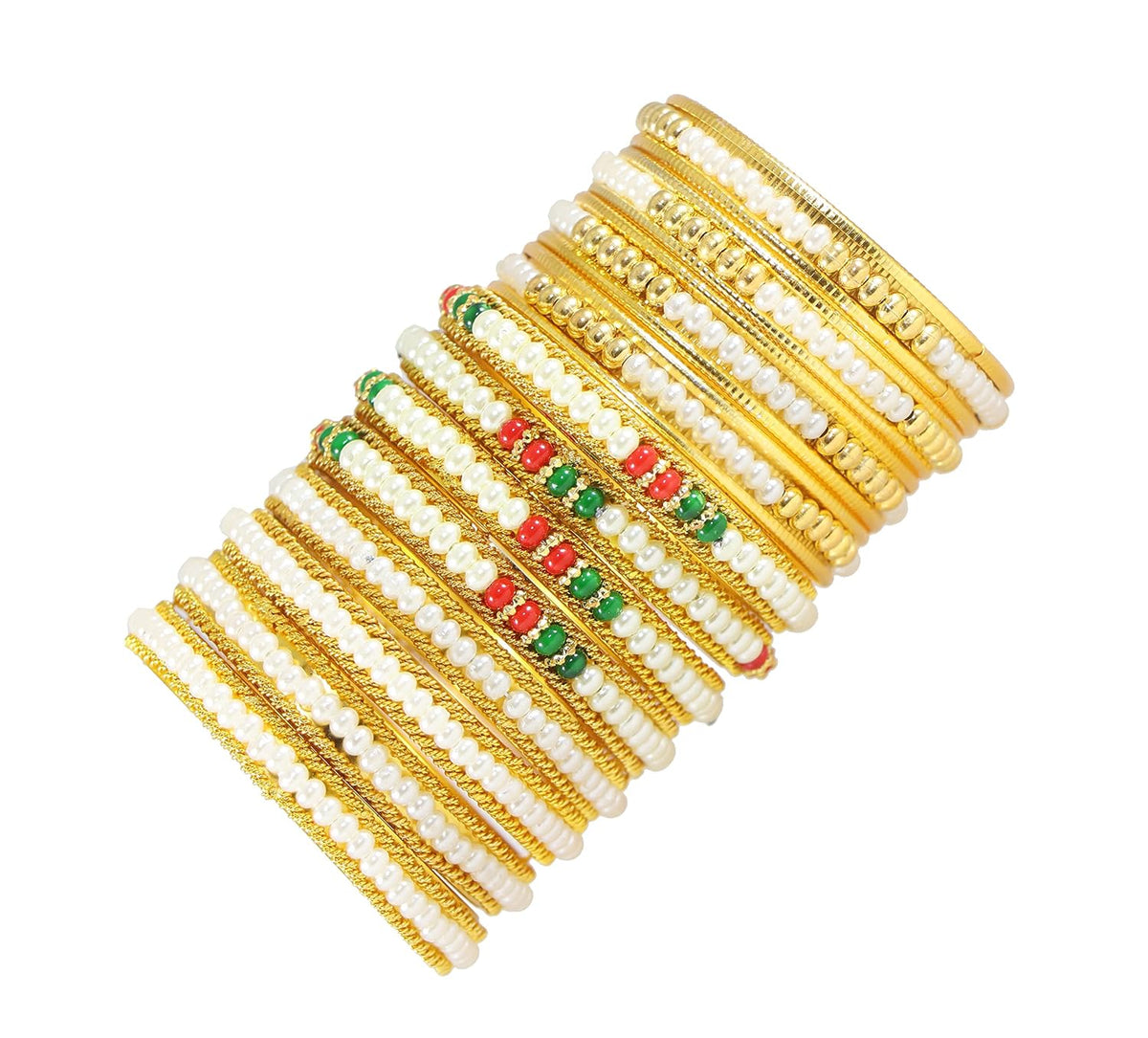 NMII Non-Precious Metal Base Metal with Curtting Pattern and Pearl Studded worked Glossy Finished Kada/Bangle Set For Women and Girls