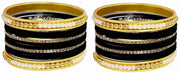 NMII Metal with Zircon Gemstone and Pearls Studded Velvet Bangle Set for Women and Girls