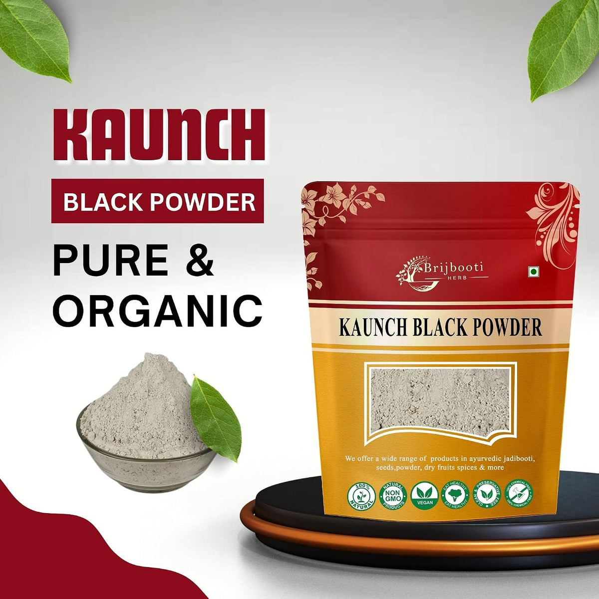 BrijBooti Black Kaunch Seeds Powder 100 Gr - Kaunch Beej Kala Powder - Mucuna Pruriens - Cowhage