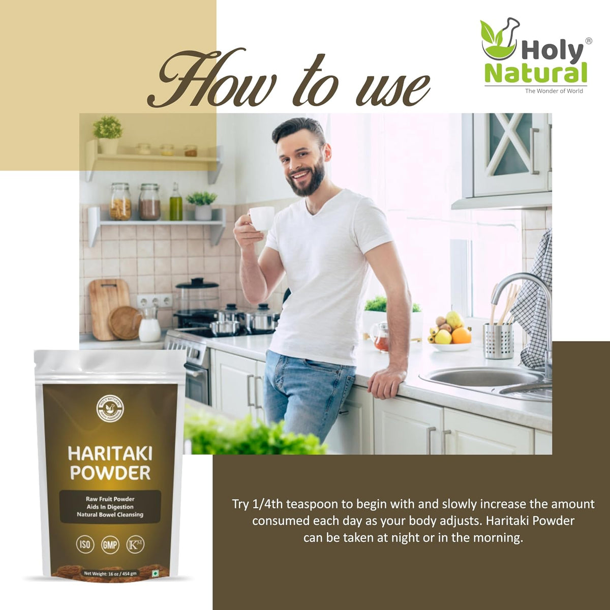 Holy Natural Haritaki Powder for Digestion and Natural Bowel Cleansing, Raw Fruit Powder, 454 gm