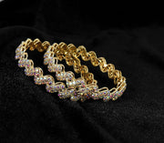 NMII Trendy Stylish Alloy Metal with American Diamond Studded Bangles Set For Women & Girls | Zig Zag Design Kada Set | Women's Bangles Bracelet | Trendy Bangles Party, Wedding- Set of 2