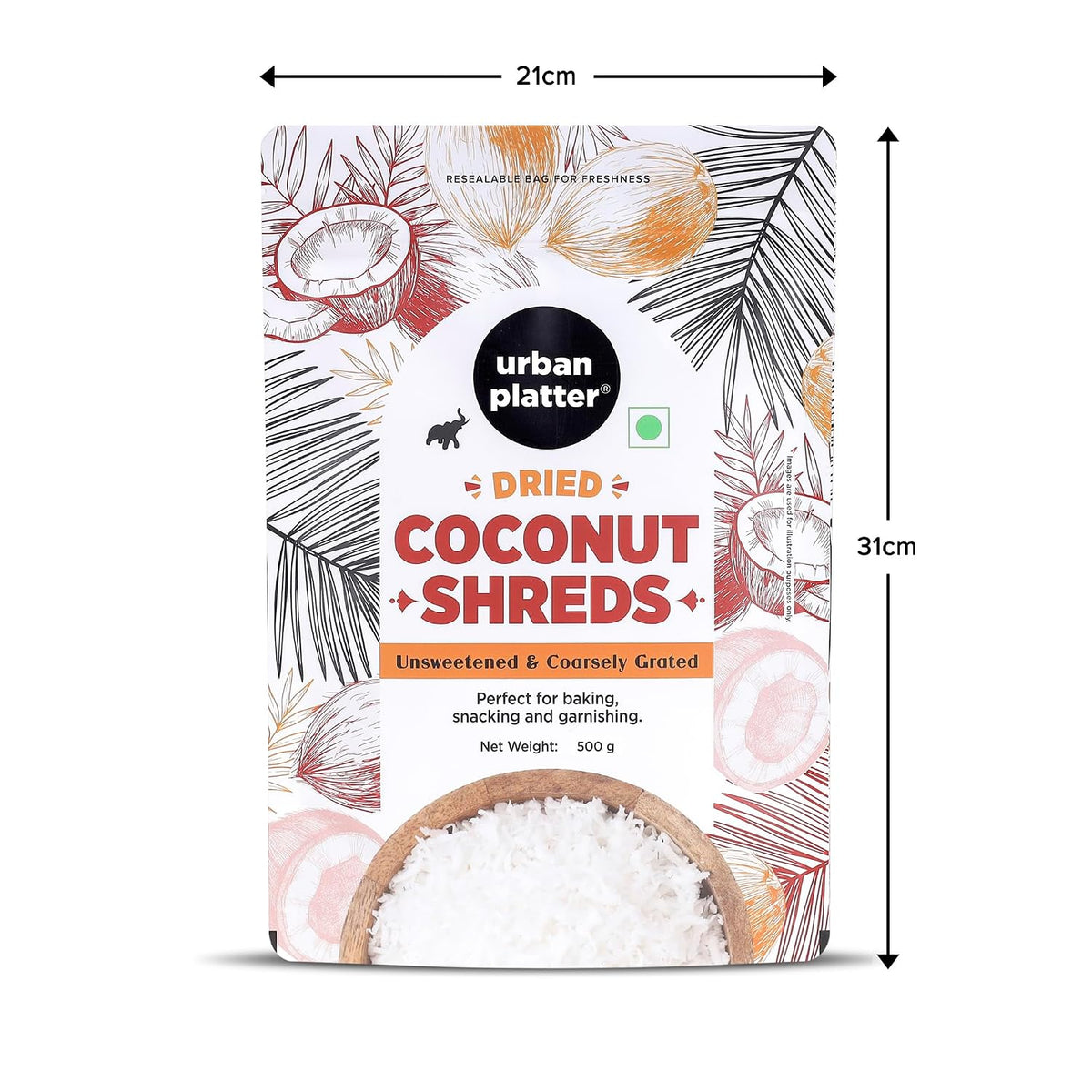 Urban Platter Dried Coconut Shreds 500g (Unsweetened Coarsely Grated, Ideal for Baking, Garnishing & Indian Sweets)