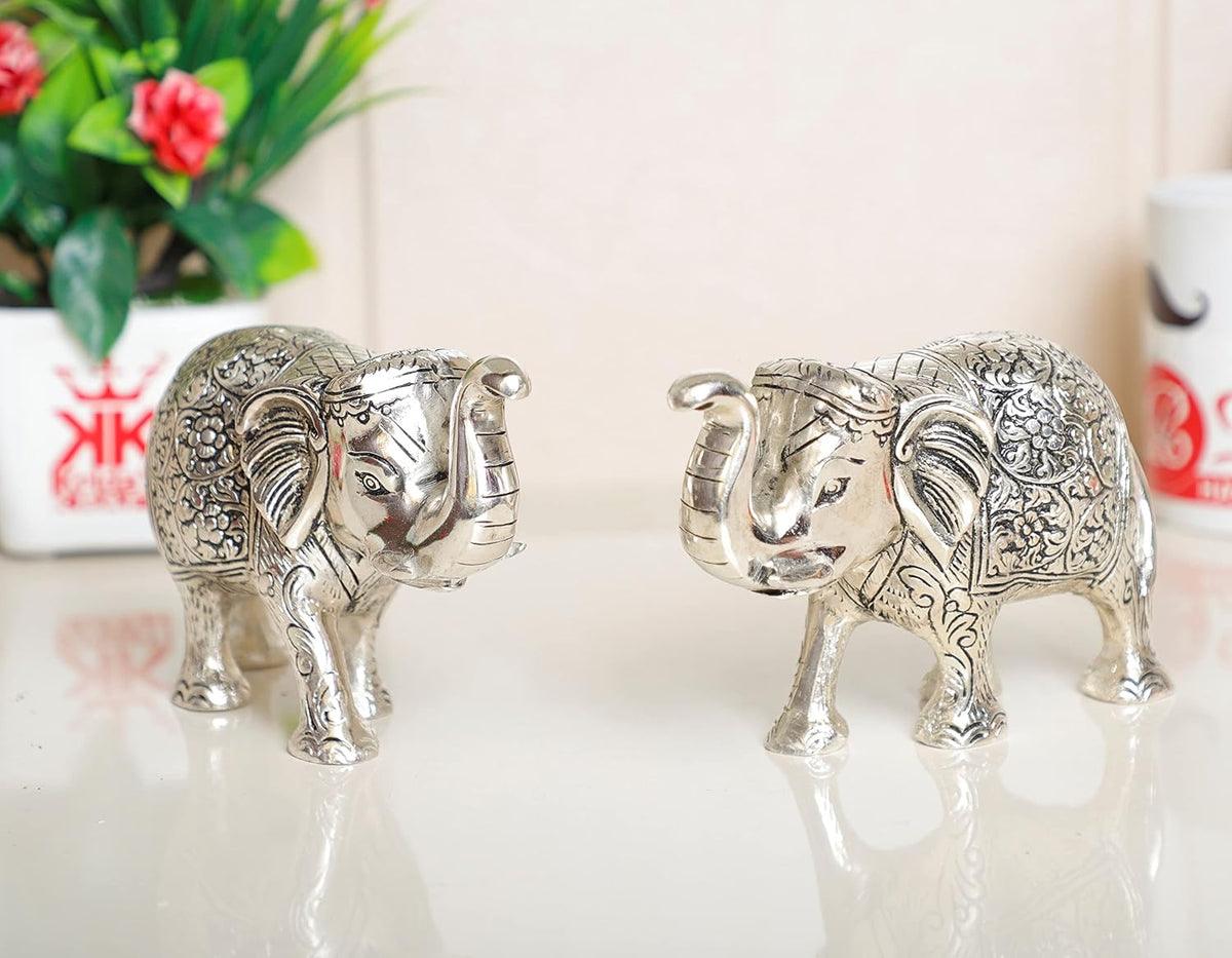 KridayKraft Elephant showpiece Figurine Small Size Statue Silver Polish 2 pcs Set for Enhance Your Home,Office Table Decorative & Gift Article,Animal Showpiece Figurines...