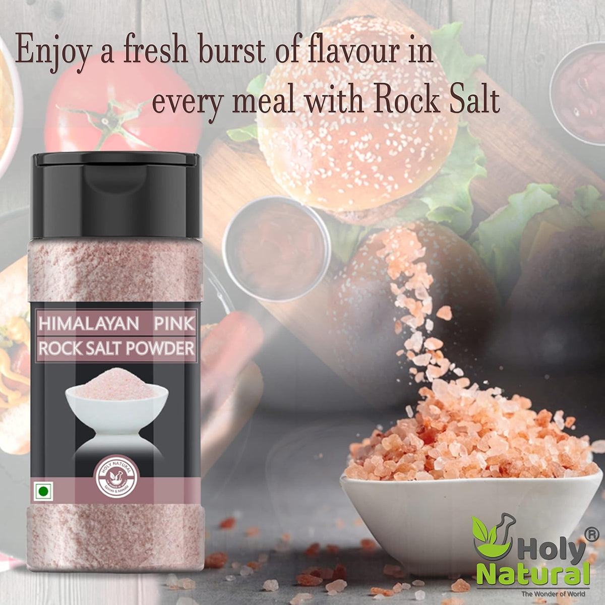 Holy Natural Himalayan Pink Rock Salt Powder (200gm), For healthy cooking, Substitute of white salt, good for weight loss and rich in trace minerals.
