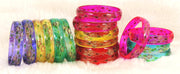 NMII Multi Colour Glass with Flower Print Kada Bangles Combo Set For Women and Girls | Fancy Glass Bangles Bracelet | Stylish Women's Kangan | Plain Simple Kada- Set of 16