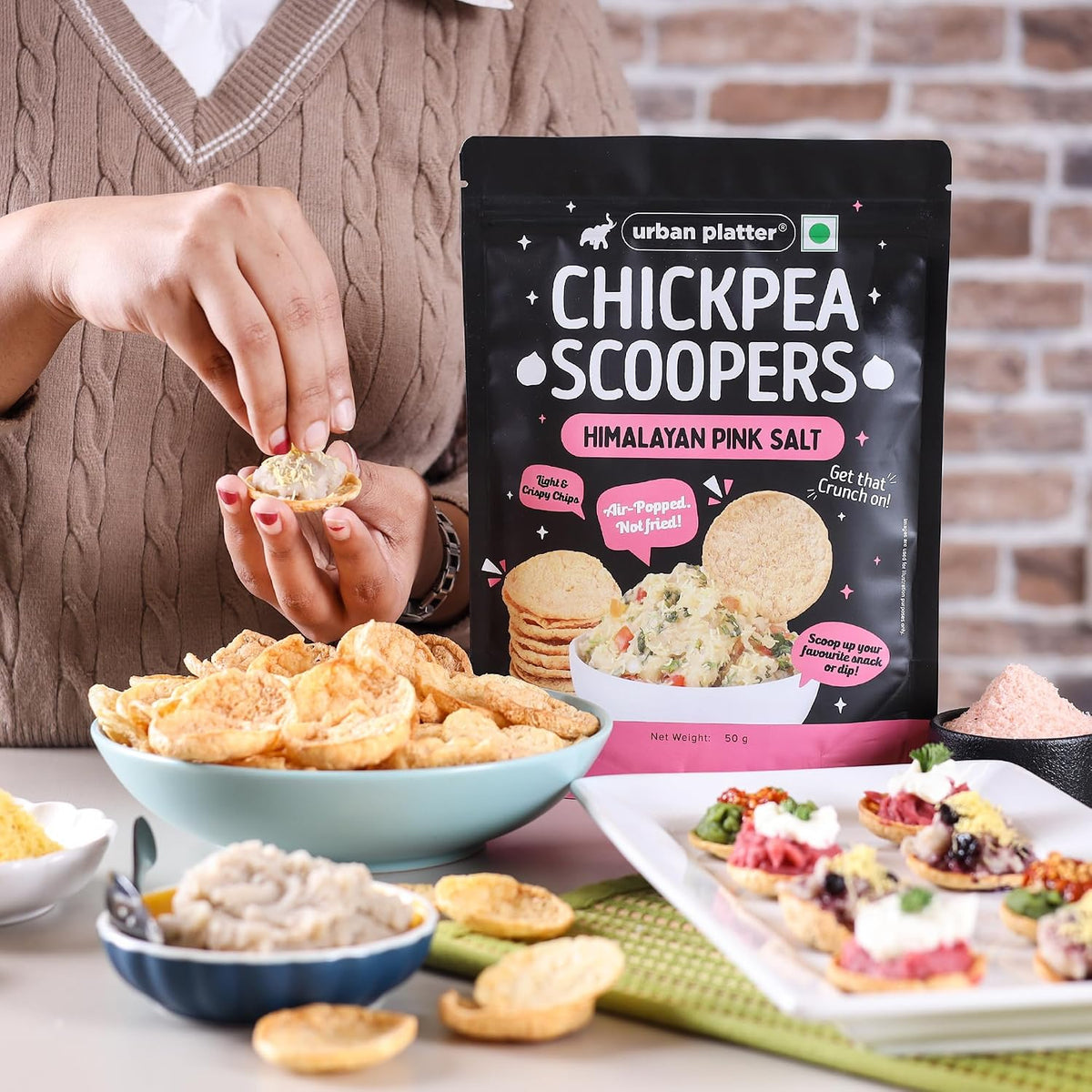 Urban Platter Chickpea Scoopers - Himalayan Pink Salt, 50g (Popped Chips | Lightly Salted | Air Popped, Not Fried)