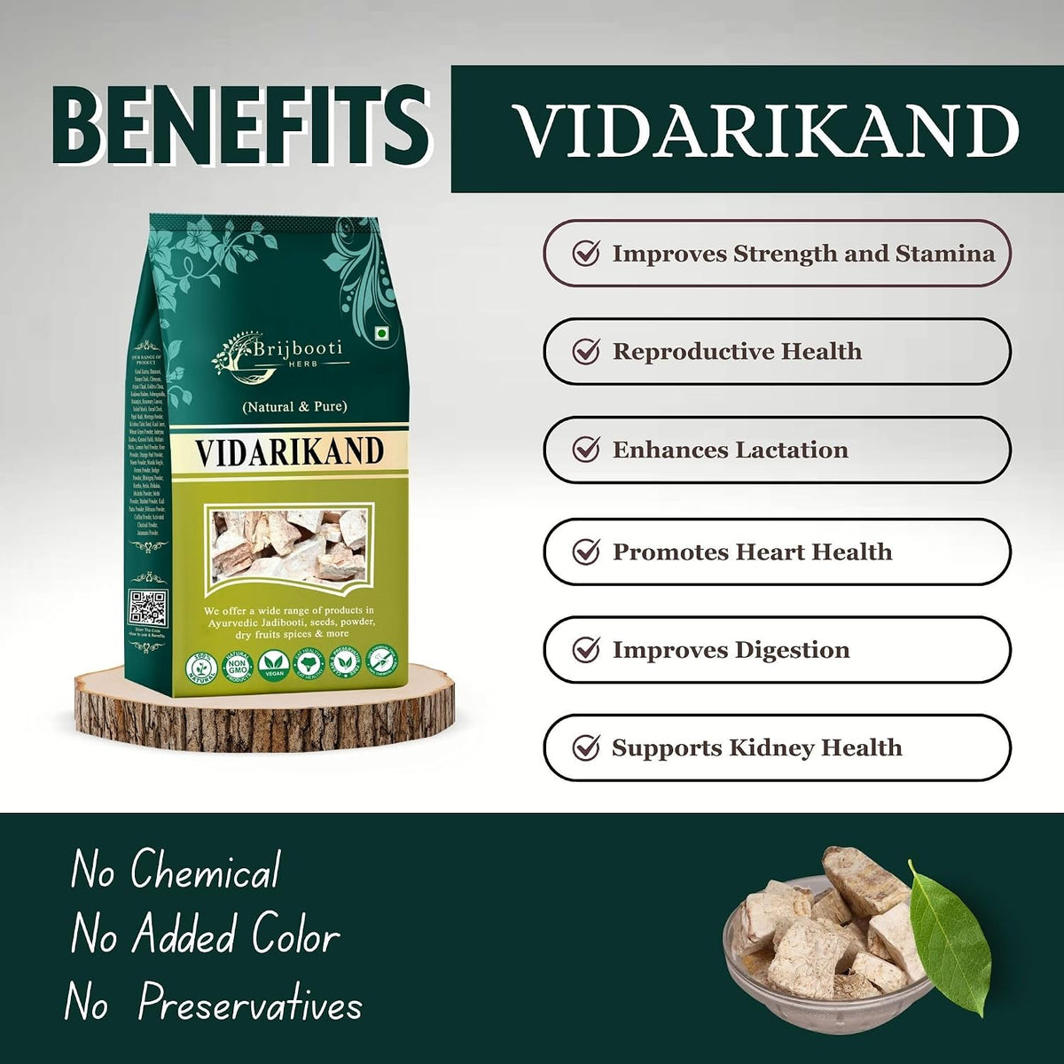 BrijBooti Vidarikand Herbal Kudzu -(400 Gr) | (Pueraria tuberosa) Bidharikand Indian Kudju