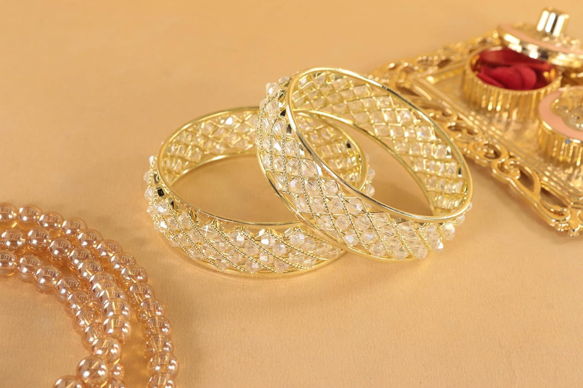 NMII Traditional Plated Metal Bangles Kada Set For Women & Girls With Pearls | Women's Bangles | Fashion Pearls Bangle | Premium Kada Set For Wedding, Occasions, Everyone Jewelry - Set Of 2