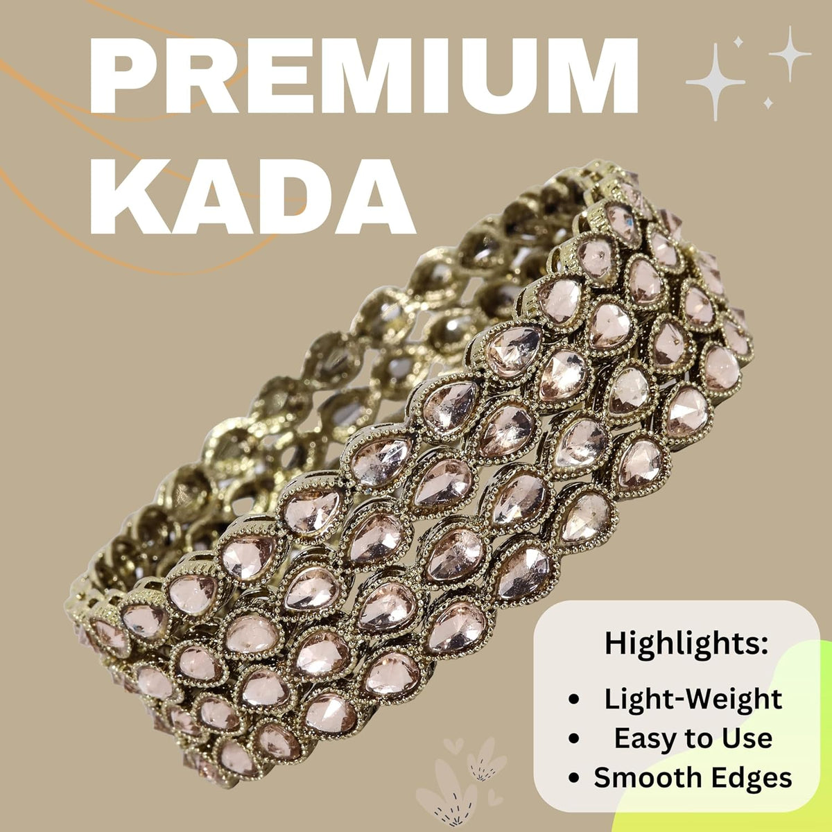 NMII Traditional Kundan Work Metal Bangles Set For Women & Girls | Mirror Bangles For Women | Bangles For Wedding, Party, Festival, Function | Women's Fashion Jewellery- Set of 4