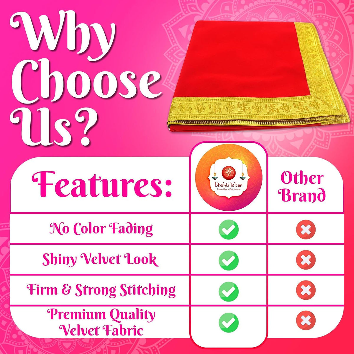 Bhakti Lehar Large Size Velvet Pooja Aasan for God Idol/Chowki Aasan Kapda Mat for Puja Table, Home Mandir and Temple - Pack of 2