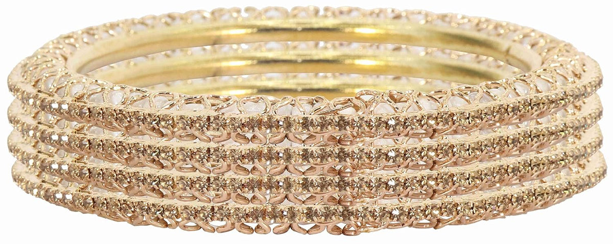 NMII Latest Gold Plated Metal with Zircon Diamond Stone & Pearls Moti Bangles Set For Women & Girls | Traditional Women's Bangles | Designer Fancy Kada For Women | Wedding Bangles- Set of 4