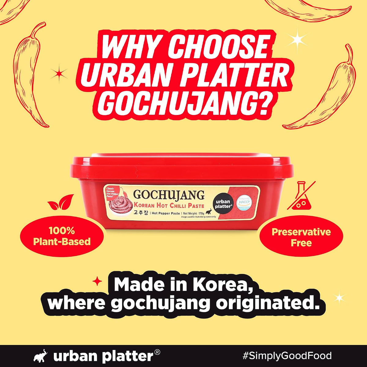 Urban Platter Korean Gochujang Paste 170g (Fermented Chilli Paste | Spicy-Sweet Umami | Plant-Based | For Bibimbap & Tteokbokki)