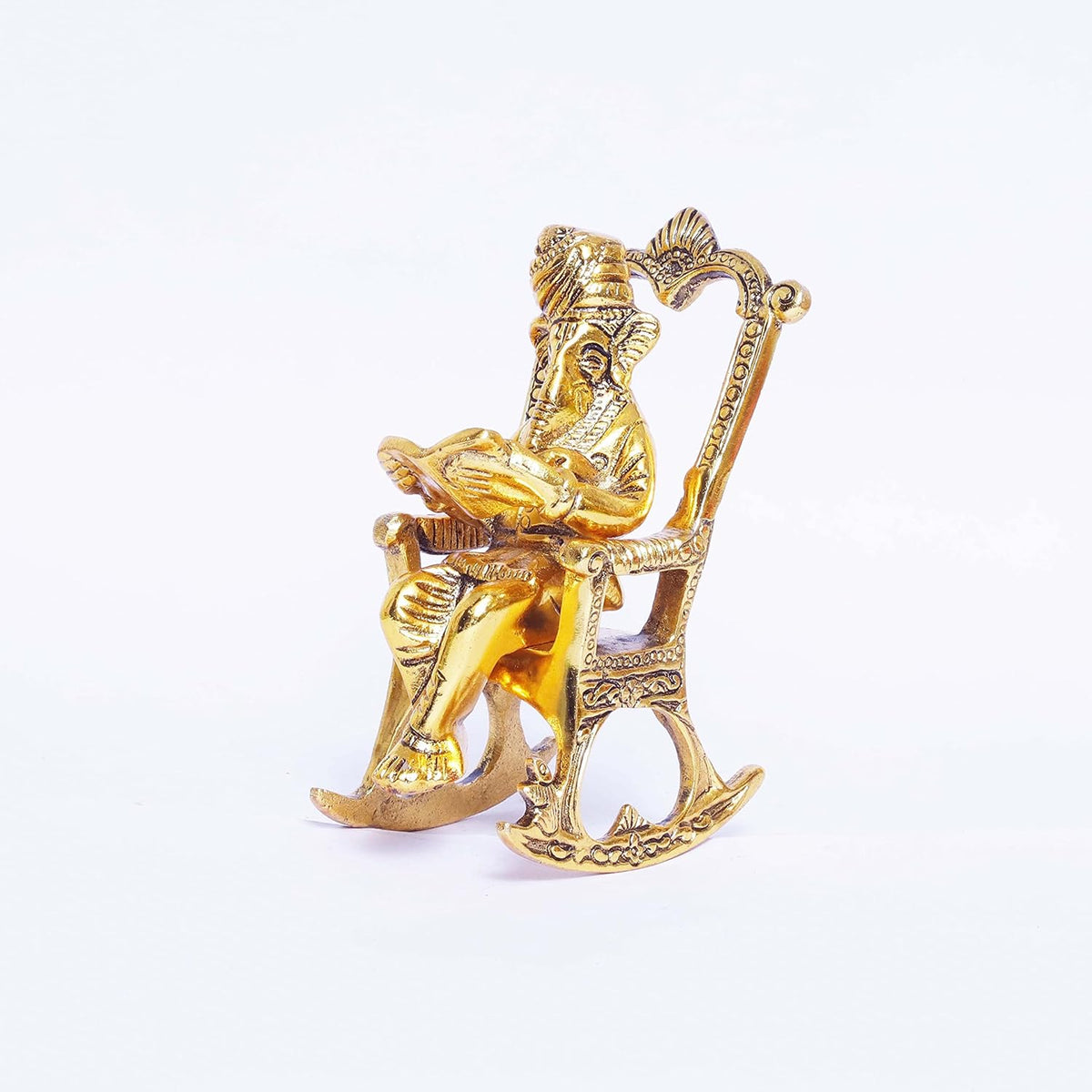 KridayKraft Metal Chair Ganesh ganpati Idol with Reading Ramayan Home Decoration and Gifts for Your Love Once