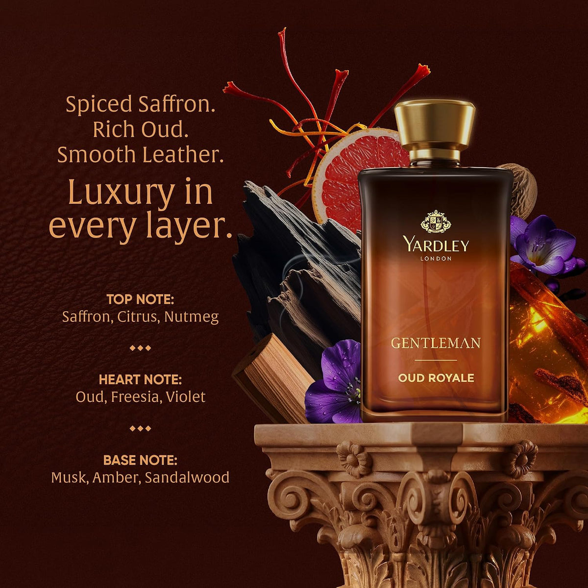 Yardley London Oud Royale | Eau De Parfum | Long Lasting International Perfume for Man | Saffron Oud Leather Fragrance | Upto 15% dosage | 100ml EDP| Ideal Gift for Man