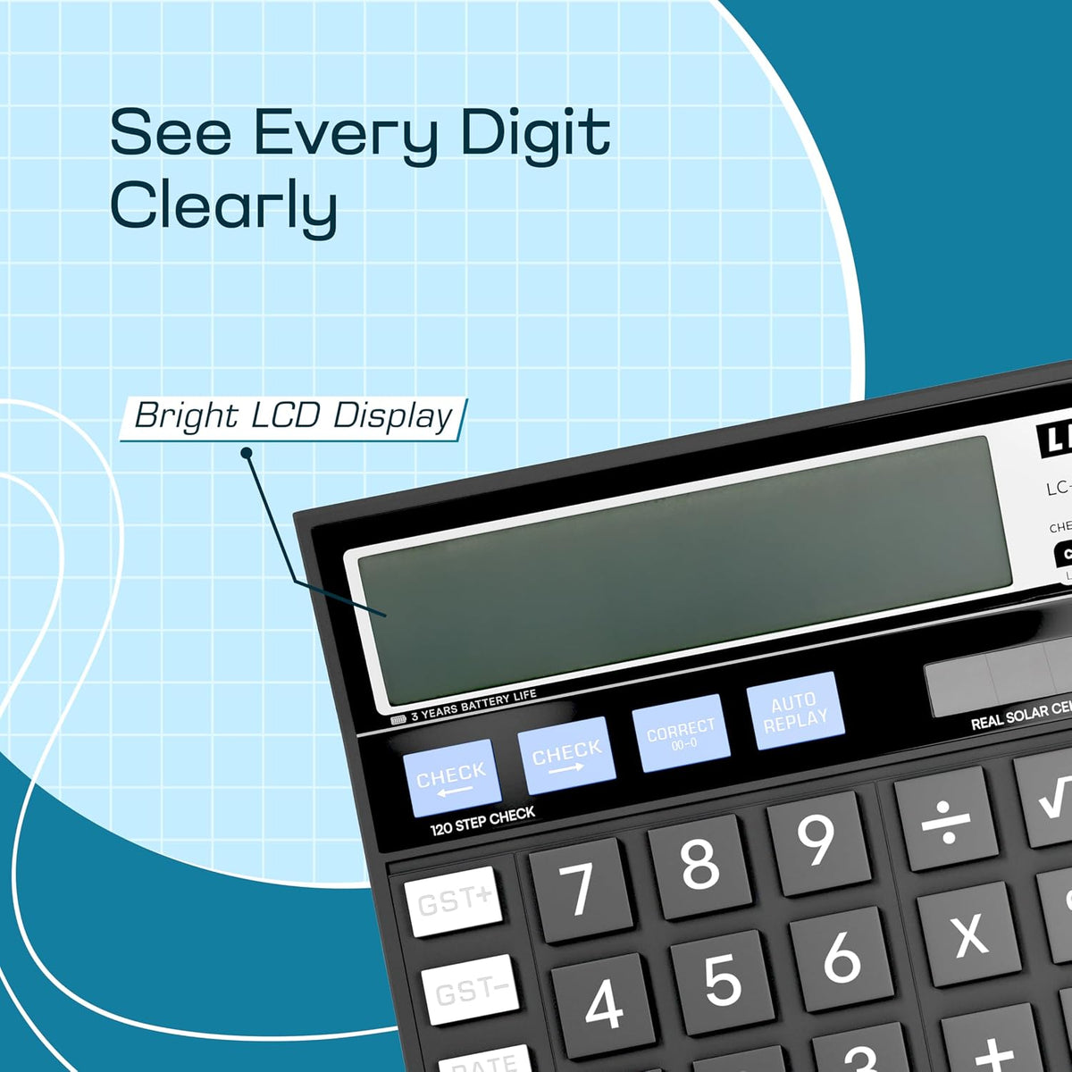Linc LC-512 Desktop 12 Digits Series GST & Tax Calculator, 120 Steps Check, Black,Pack of 1