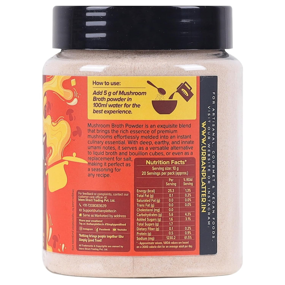 Urban Platter Mushroom Bouillon & Broth Powder, 200g (Plant-Based | Instant Soup Base | MSG-Free | Umami-Rich)