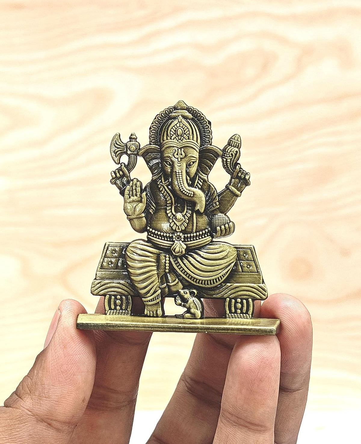 SHINDE EXPORTS Brass Ganesha Idol, Small Ganpati Murti Statue for Car Dashboard, Home, Office Table (Bronze)