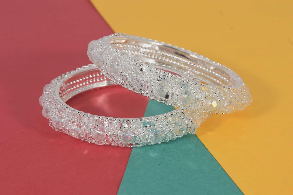 NMII Stylish Pearls & Alloy Metal Kada Set For Women and Girls | Metal Bangles For Women | Traditional Kada Bangles For Girls | Pearls Moti kada | metal kada bangles for women, (MAH58_9001-White-2.2)