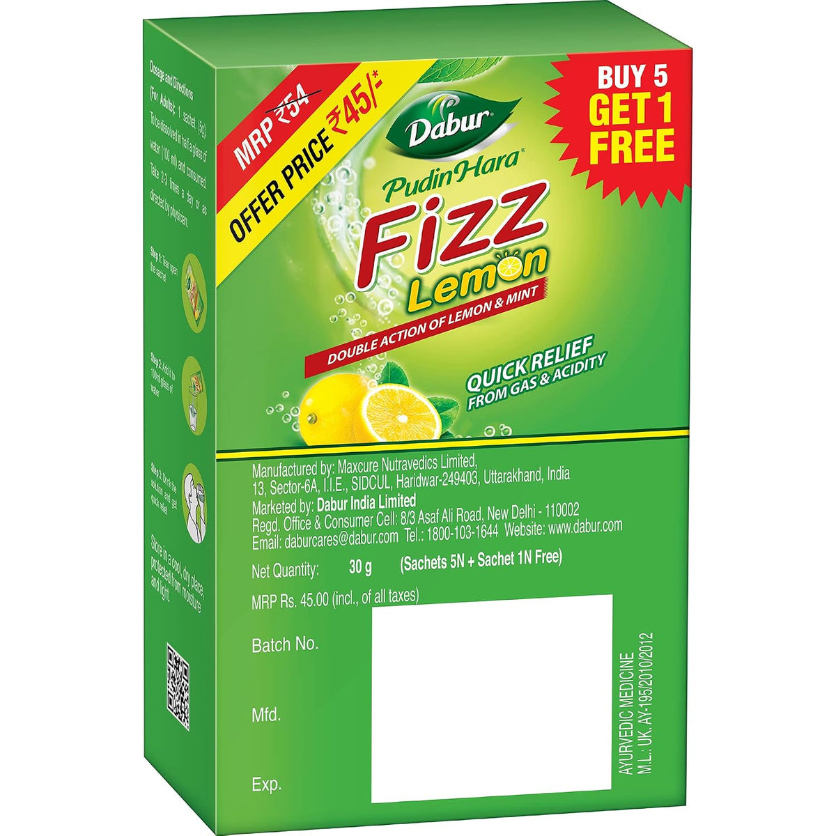 Dabur Pudin Hara Lemon Fizz - 30 Gm