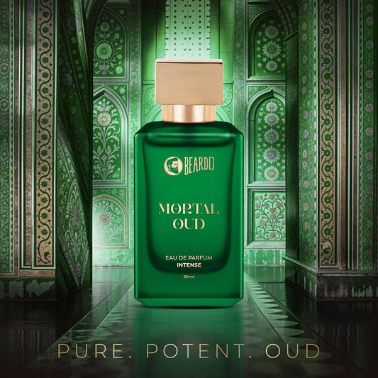 Beardo Mortal Oud Perfume for men 80ml | Oriental, Earthy scent with Honey, Citrus, Patchouli & Sandalwood notes | Long Lasting Premium Mens Perfume | All Season Eau de parfum for Men | Gift for Husband | Gift for Boyfriend | Gift for Men