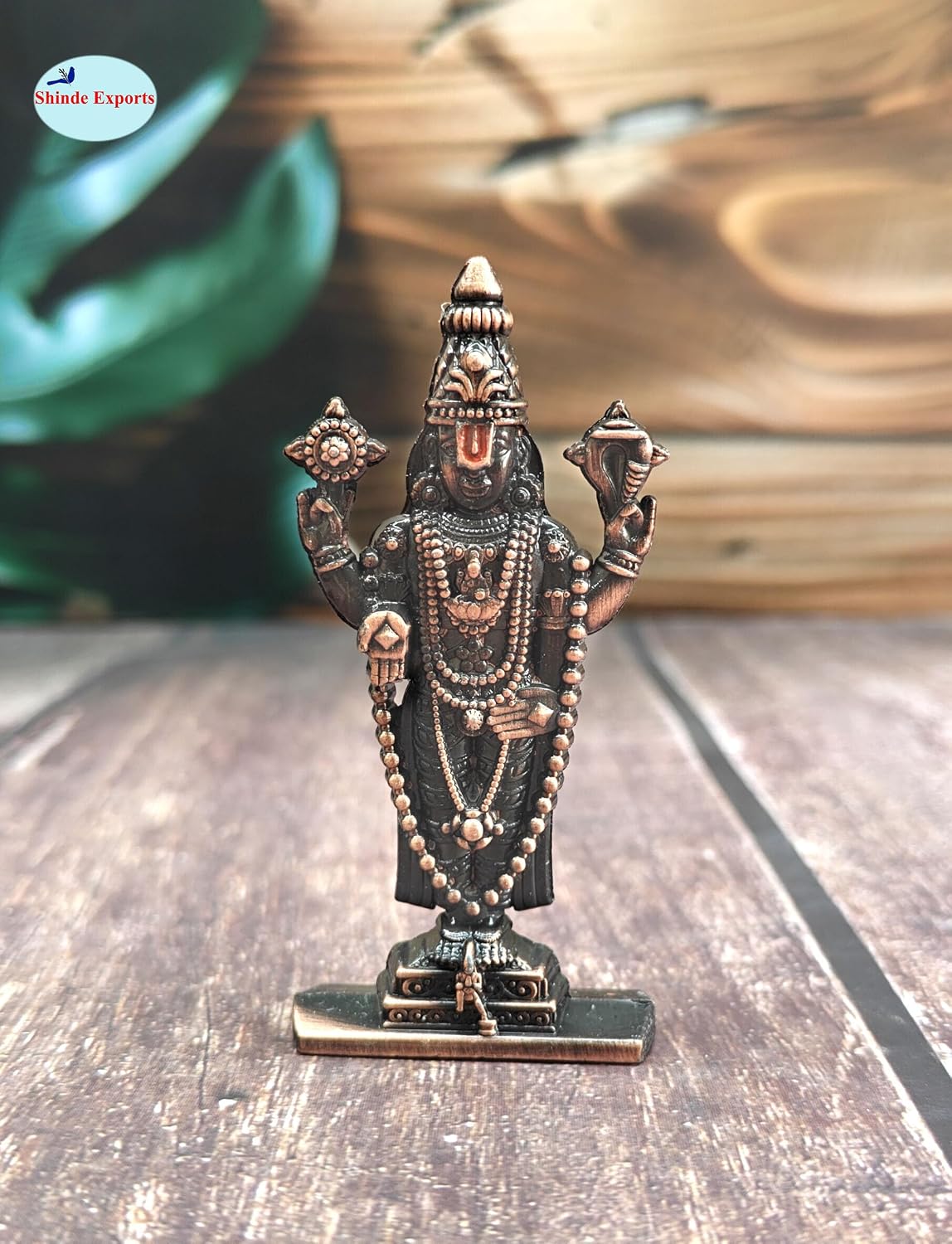SHINDE EXPORTS Small Size Brass Metal Lord tirupati Balaji Idol for car Dashboard Home (Copper Tone Style 2)