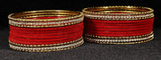 NMII Non-Precious Metal Base Metal With Velvet and Ball Chain Or Zircon Gemstone Studded Worked Bangles Set For Women and Girls