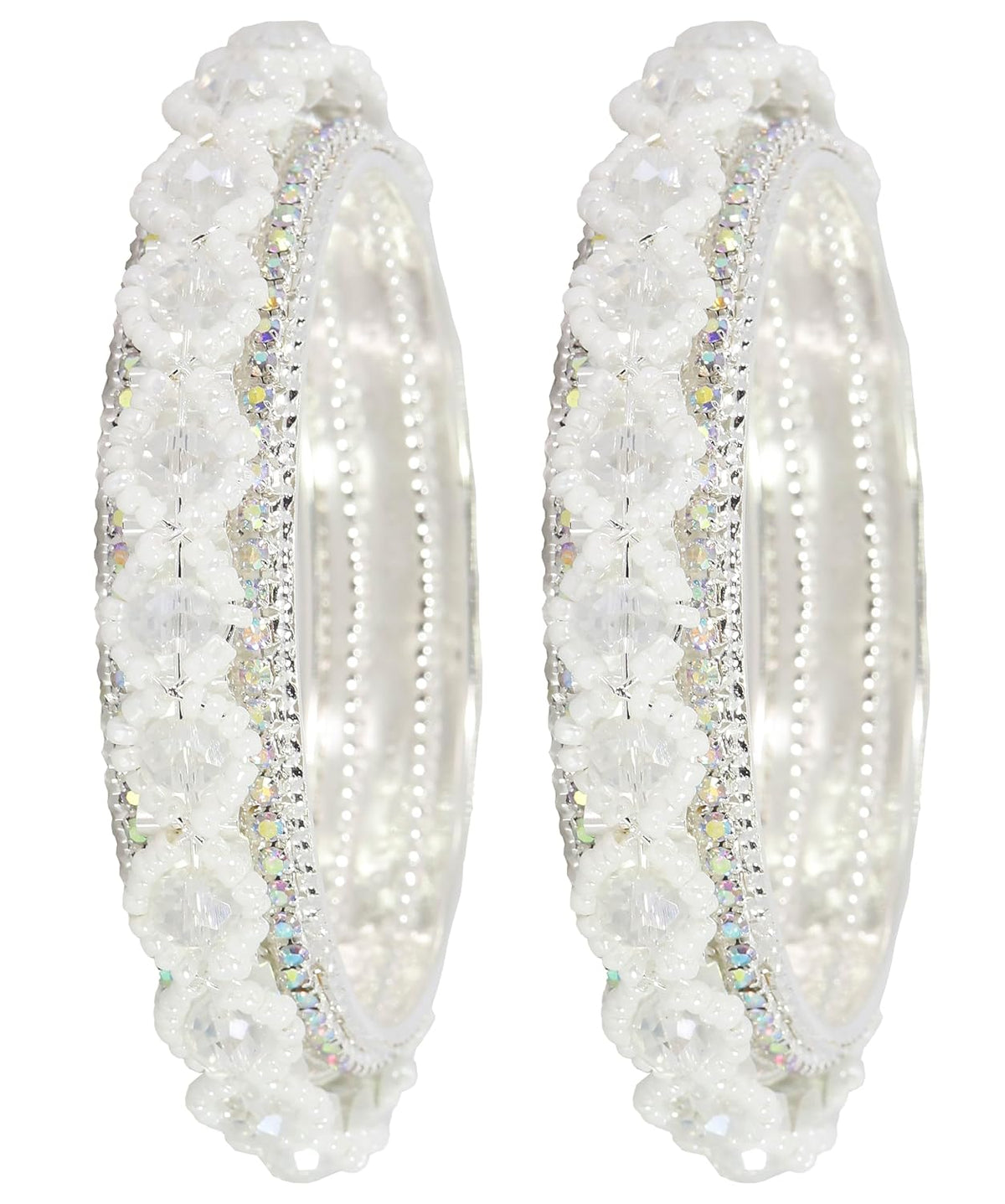 NMII Premium Alloy Metal Bangles For Women and Girls Studded American Diamond Stone & Pearls Moti | Women's Bangles Bracelet | Metal bangles | Stone Bangles Kada,(MAH67_851- Silver-2.8)