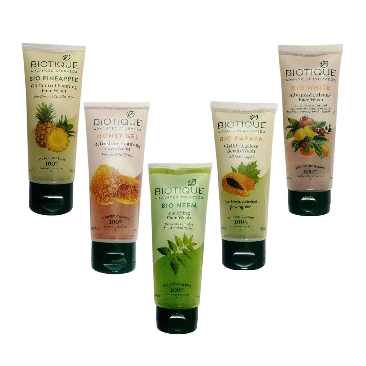 Biotique Bio Pineapple Oil Control Foaming Face Wash, 1 Honey Gel Refreshing Foaming Face Wash, 1 Bio Neem Purifying Face Wash Prevents Pimples, 1 Bio White Advanced Fairness Face Wash