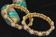 NMII Non Precious Metal Base Metal With Zicon Gemstone and Moon pearl Studded Glossy Finished Kada Set For Women and Girls