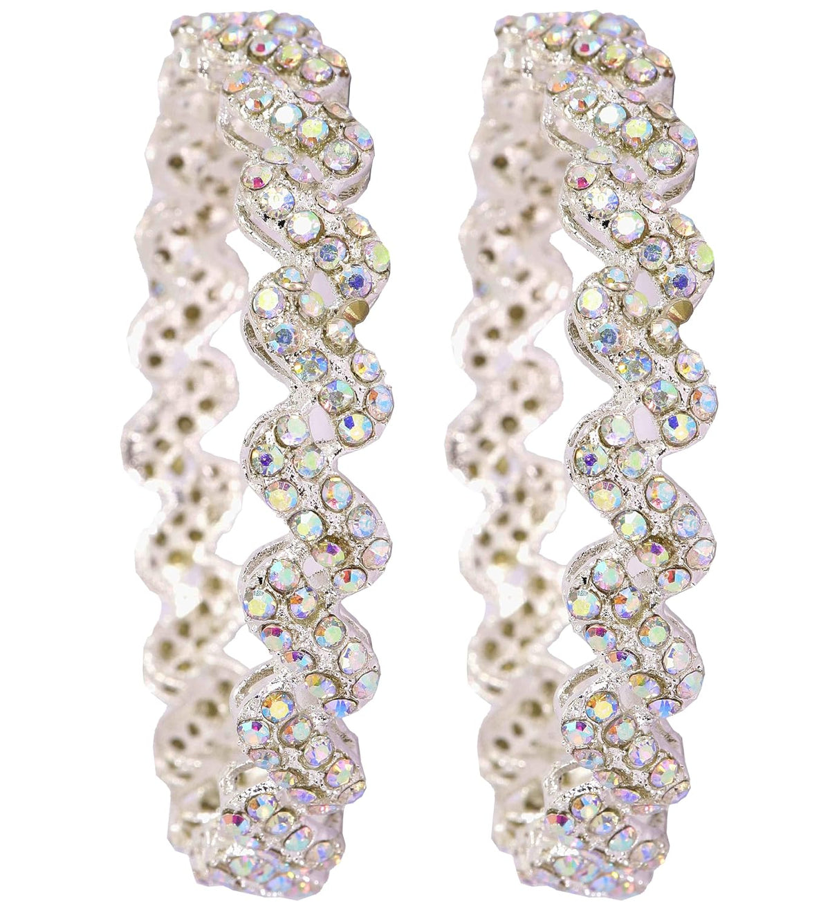 NMII Trendy Stylish Alloy Metal with American Diamond Studded Bangles Set For Women & Girls | Zig Zag Design Kada Set | Women's Bangles Bracelet | Trendy Bangles Party, Wedding- Set of 2