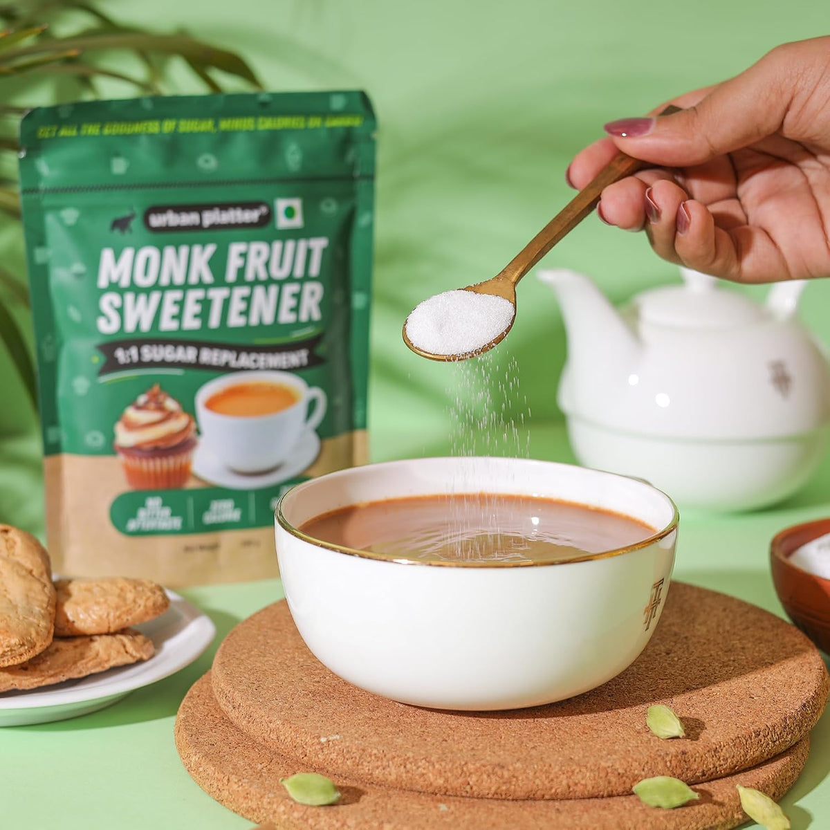 Urban Platter Monk Fruit Sweetener (Zero Calorie, Keto & Diabetic-Friendly, 1:1 Sugar Replacement, No Aftertaste, Monk Fruit + Erythritol Blend) (200g (Pack of 2))