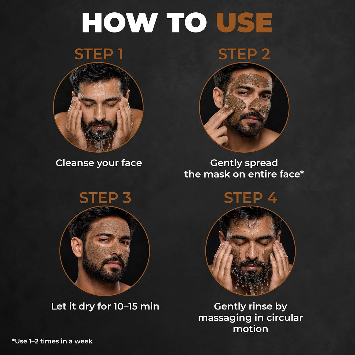 Beardo De-Tan Clay Mask for Men, 75g | Tan Removal & Skin Brightening Face Pack | Deep Cleansing with Niacinamide,Lactic Acid, Glycolic & Kaolin | For All Skin Types