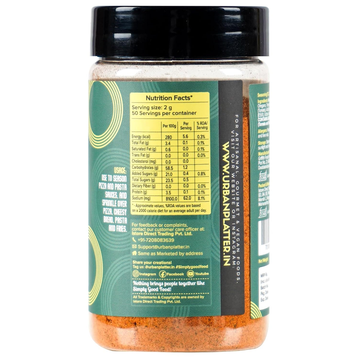 Urban Platter Jain Pizza & Pasta Seasoning, 100g (Signature Italian-Style Seasoning | Multipurpose Herb & Spice Blend | MSG-Free)