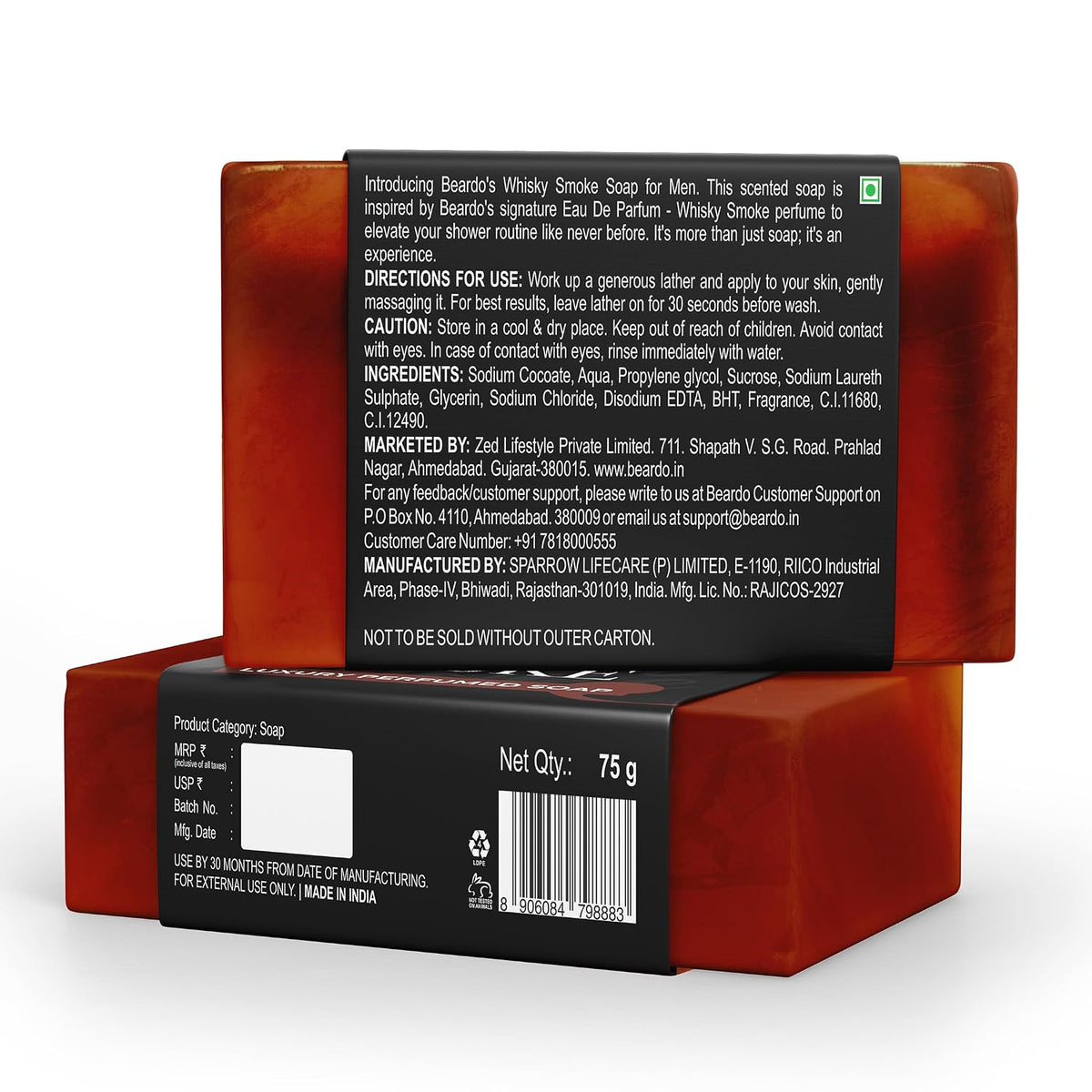 Beardo Whisky Smoke Perfumed Luxury Soap for Men, 75g | Deep cleanses skin pores | Repairs broken skin and Reduce Hyperpigmentation | Refreshing Fragrance all day long