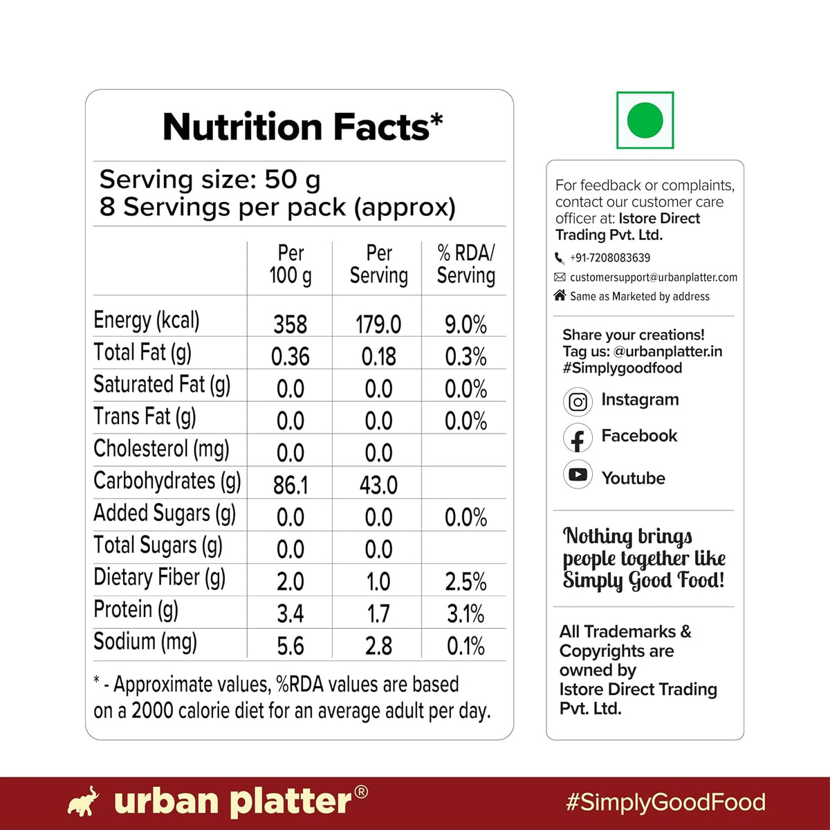 Urban Platter Rice Noodles, 400g (Naturally Gluten Free, Made with Rice Flour, No Additives, Ideal for Pan Asian Cooking)