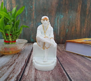 SHINDE EXPORTS White shirdi saibaba Marble Idol for Pooja Room Statue murti car Dashboard Home Murty. (16.5 CM)