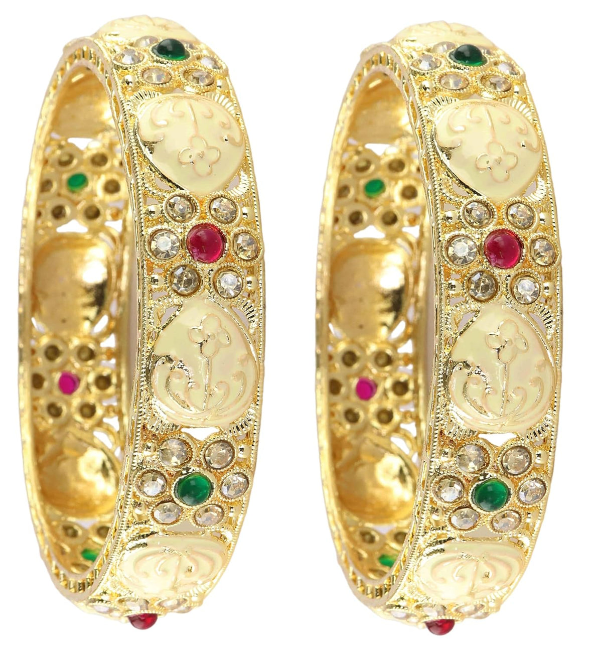 NMII Traditional Gold Plated Metal Bangles Kada Set For Women & Girls With Zircon Diamond Stone | Women's Bangles | Premium Kada Set For Wedding, Party, Occasions Fashion Jewelry - Set Of 2
