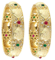 NMII Traditional Gold Plated Metal Bangles Kada Set For Women & Girls With Zircon Diamond Stone | Women's Bangles | Premium Kada Set For Wedding, Party, Occasions Fashion Jewelry - Set Of 2