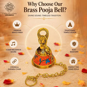 DSH Pure Brass Hanging Bell with Chain for Temple Mandir Door Home Decorative Ringing Bell (Orange, 1)